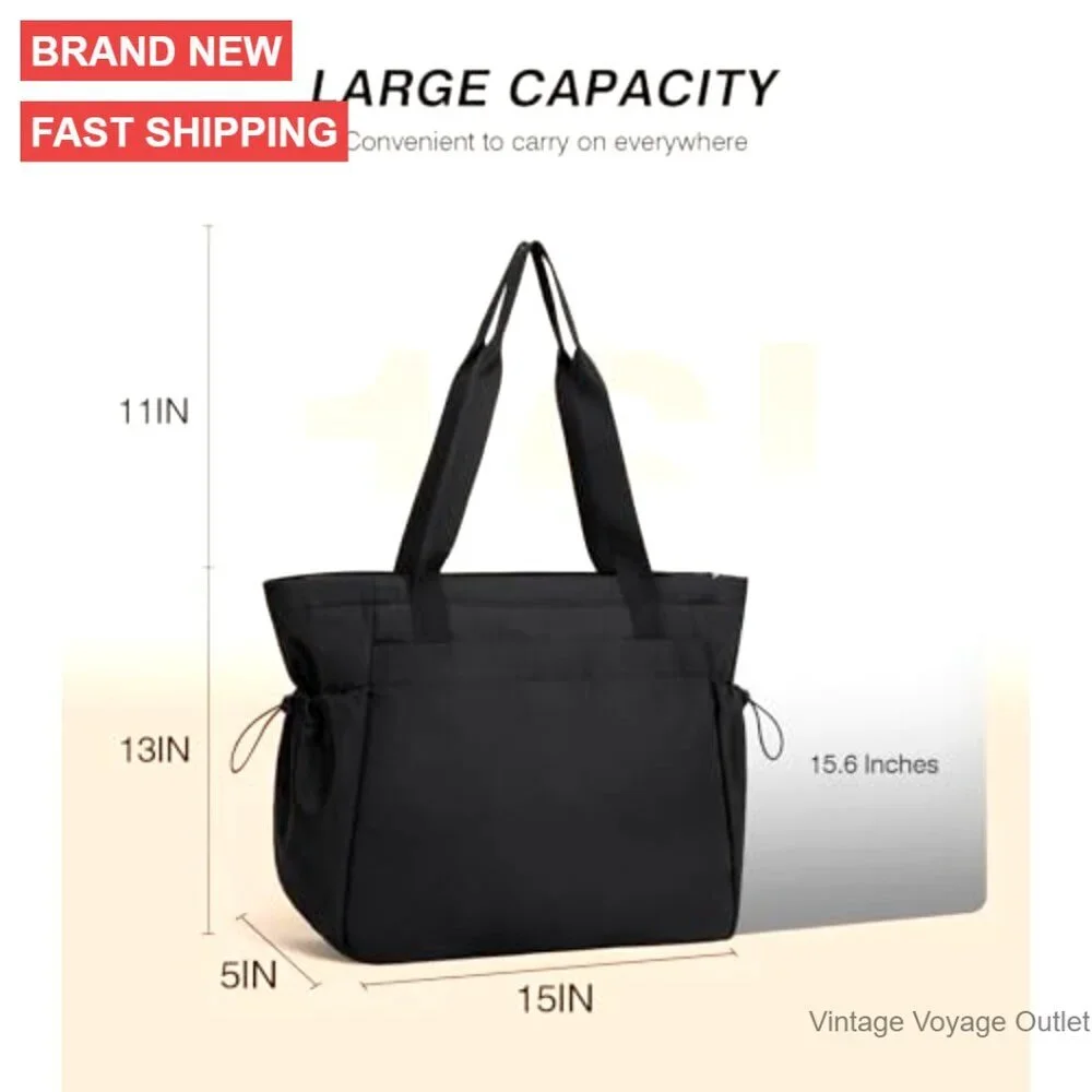 Large Tote Bag with Zipper, 16L Capacity, Lightweight Polyester for Work Travel - Picture 3 of 7
